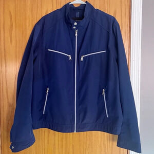 Banana Republic Navy Blue Windbreaker Jacket Coat Silver Hardware XL Preppy
